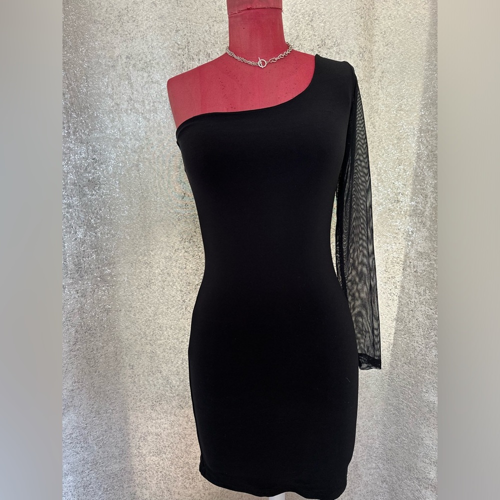 SYMPHONY Black Stretch One Shoulder Mini Dress Women